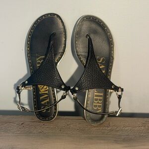 Sam & Libby 8.5 Thong Slingback Black Leather Sandals